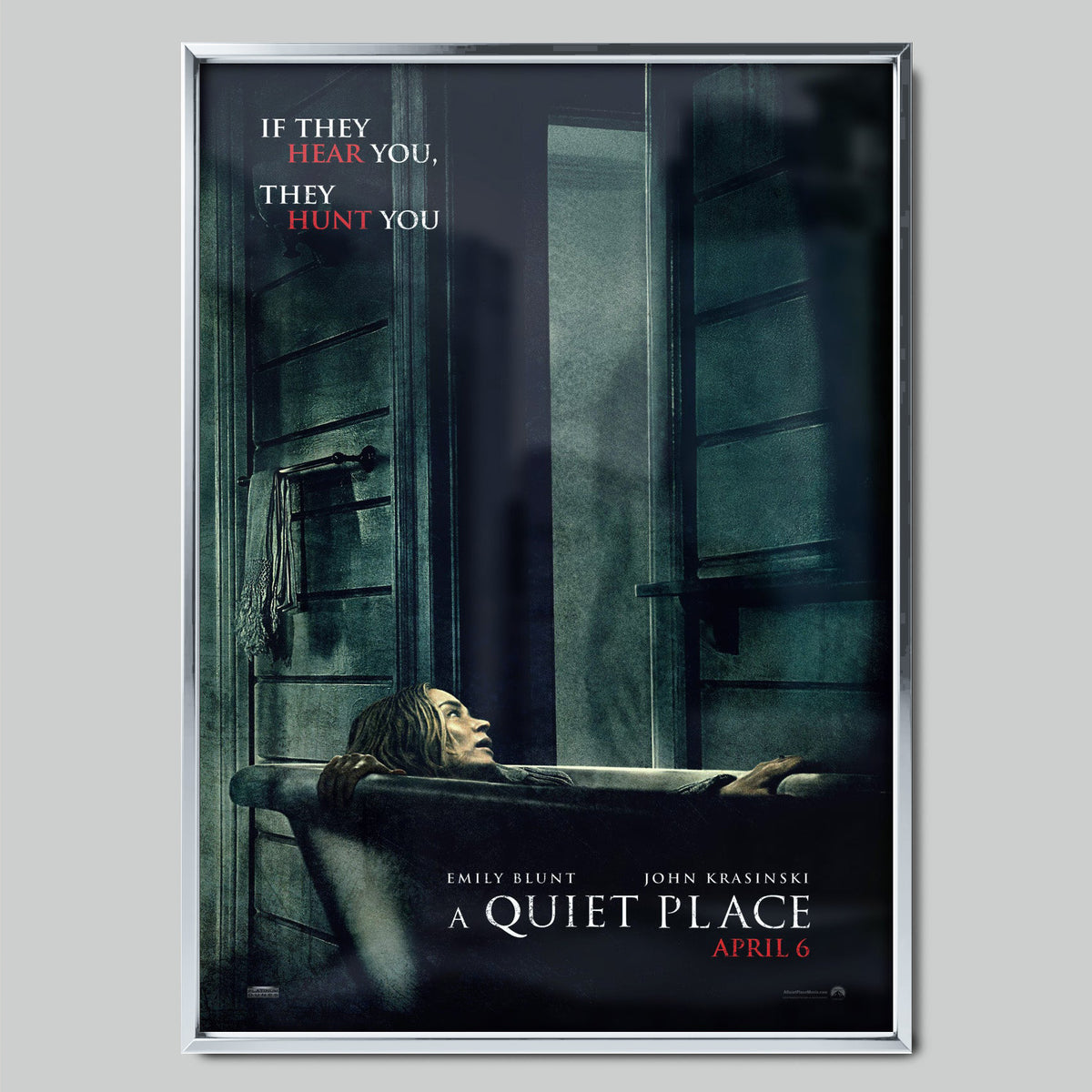 A Quiet Place филмов постер със сребриста рамка