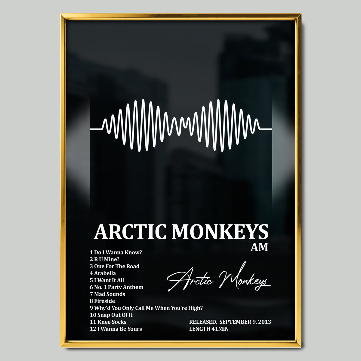 Arctic Monkeys – AM музикален постер със златиста рамка