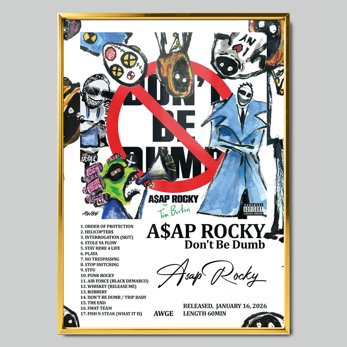 A$AP Rocky - Don't Be Dumb музикален постер със златиста рамка