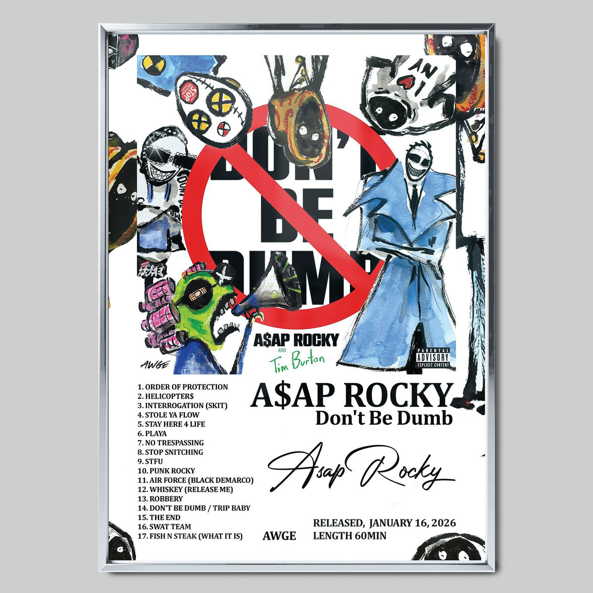 A$AP Rocky - Don't Be Dumb музикален постер със сребриста рамка