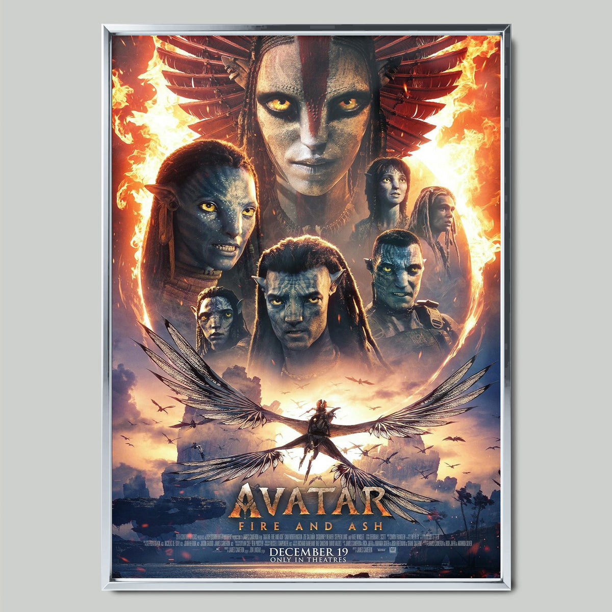 Avatar: Fire and Ash филмов постер със сребриста рамка