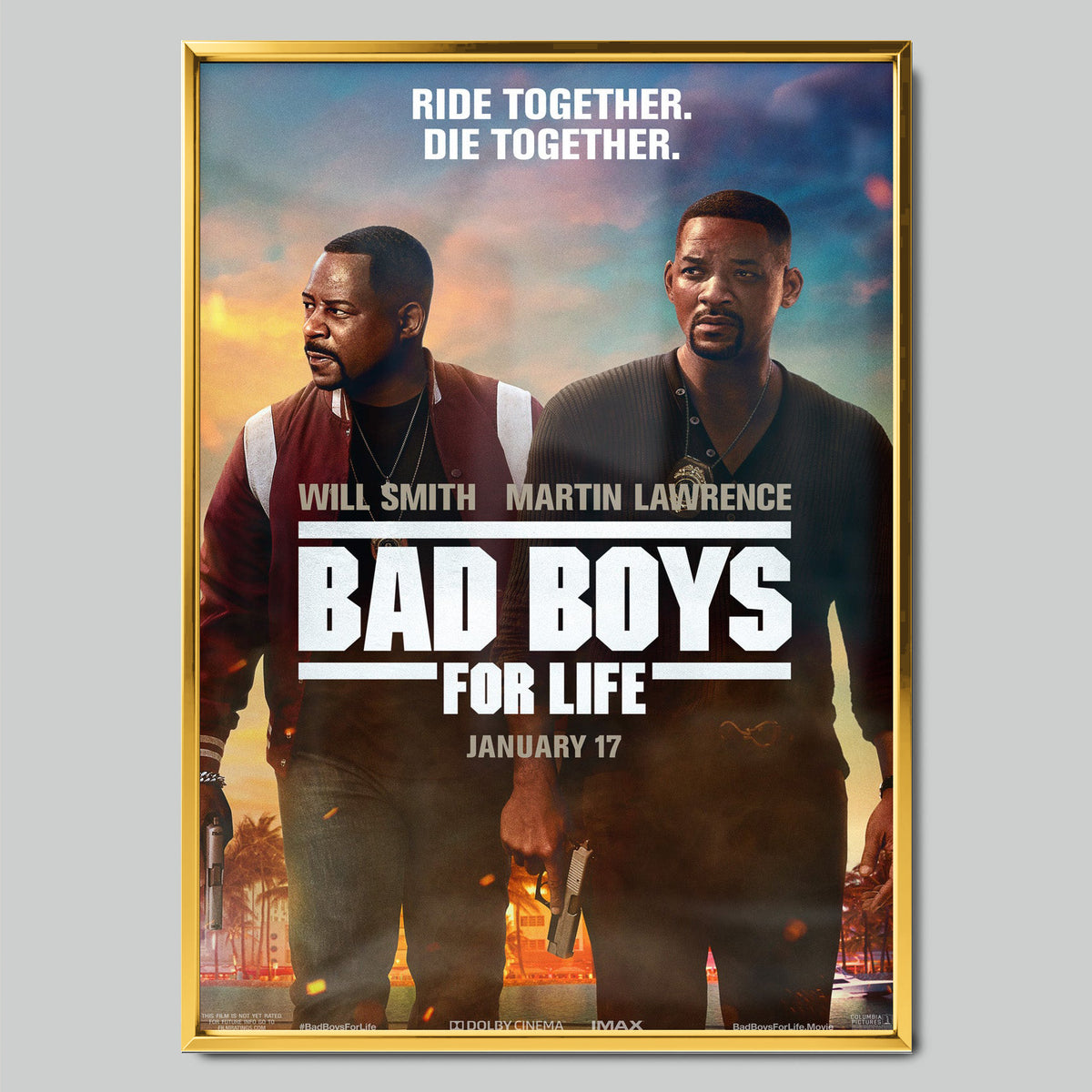 Bad Boys for Life филмов постер със златиста рамка