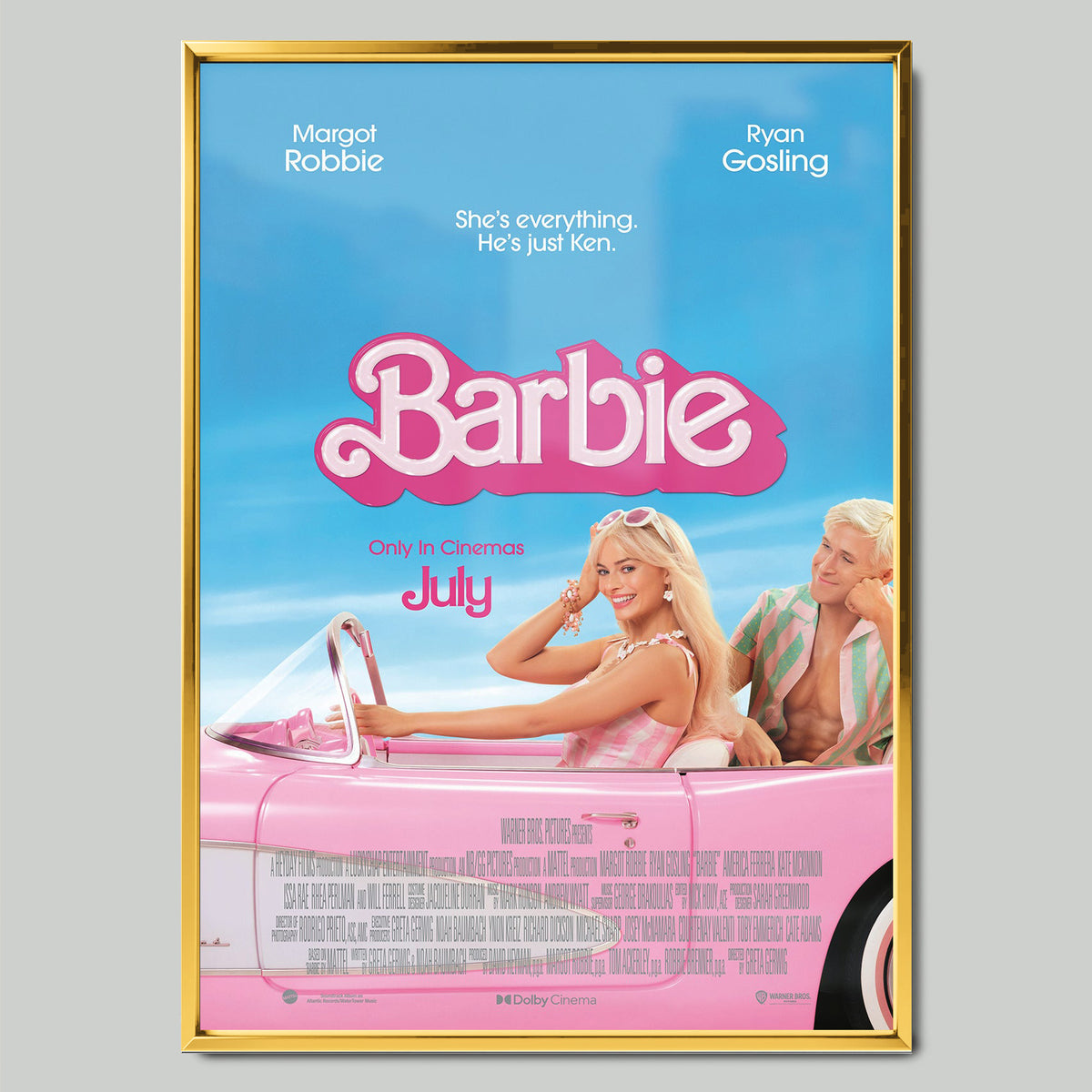 Barbie (2023) филмов постер със златиста рамка