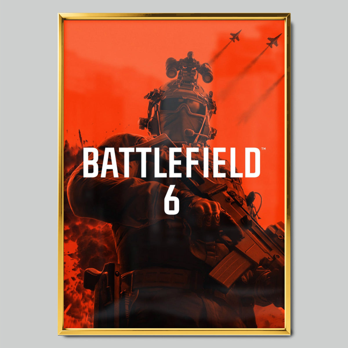 Battlefield 6 геймърски постер със златиста рамка