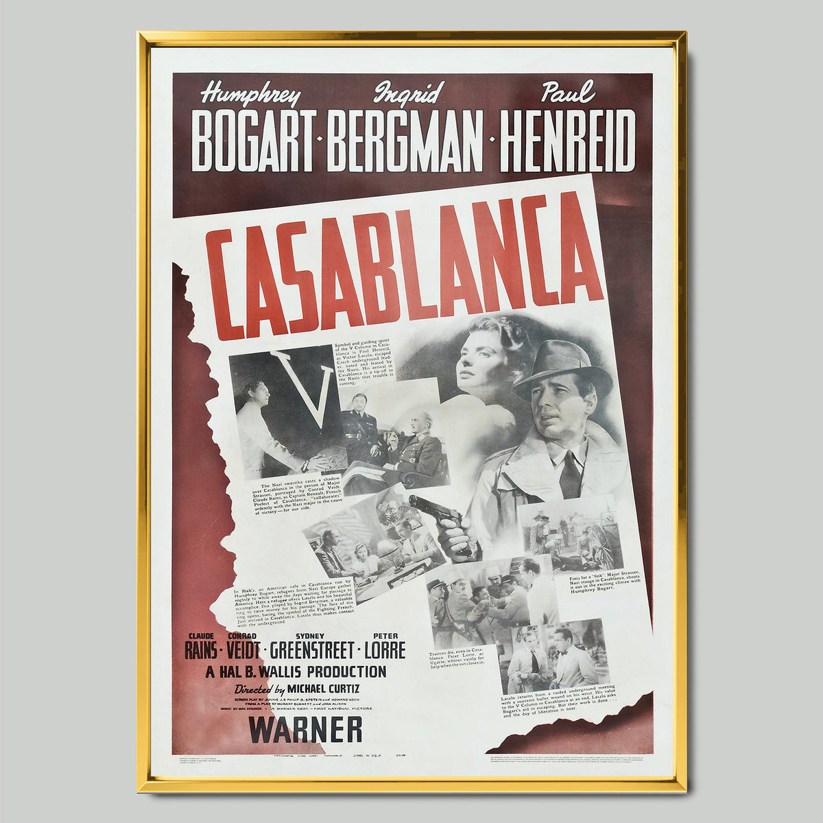 Casablanca 1942 филмов постер със златиста рамка