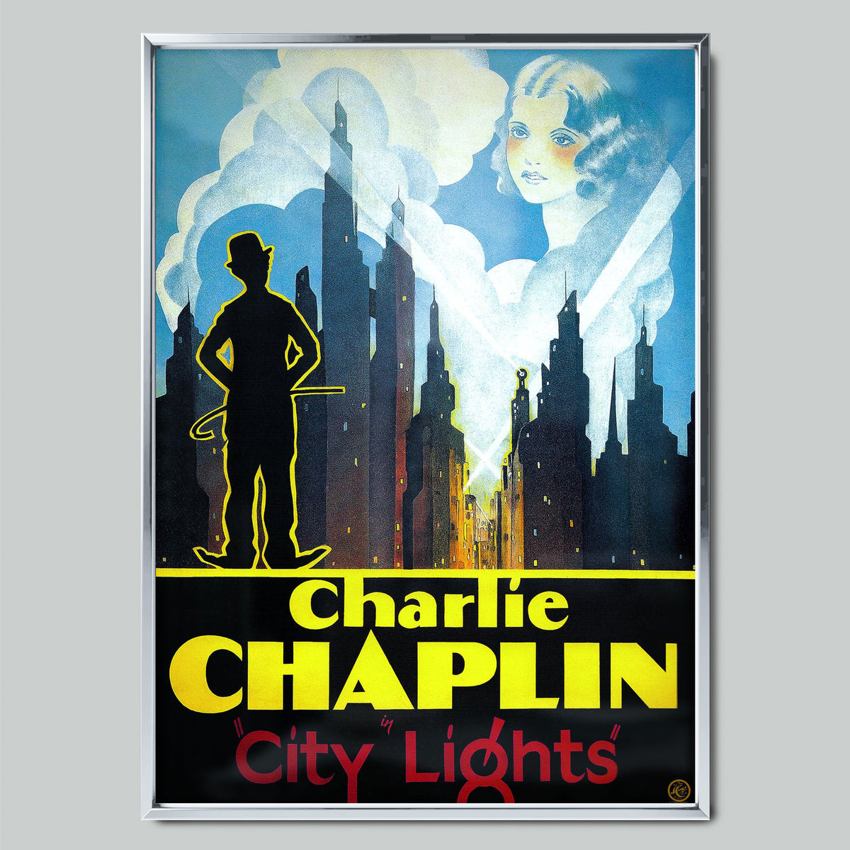 City Lights 1931 филмов постер със сребриста рамка