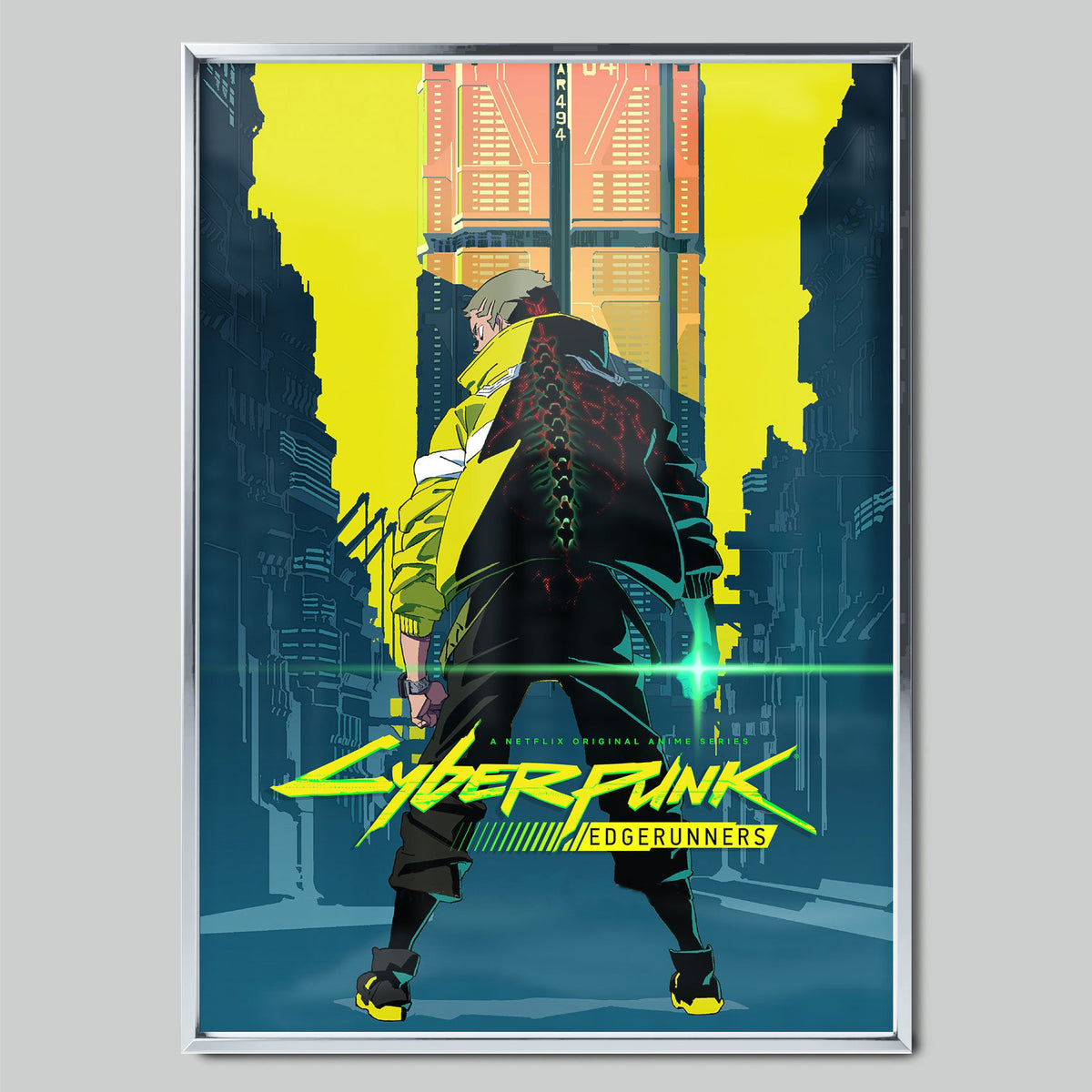 Cyberpunk: Edgerunners аниме постер със сребриста рамка