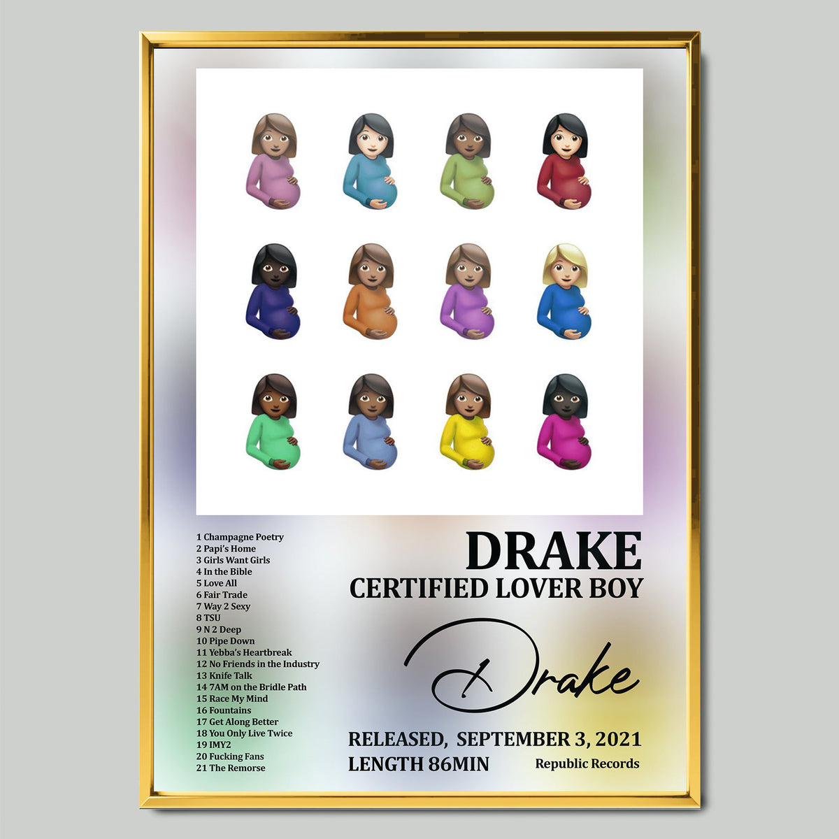 Drake - Certified Lover Boy музикален постер със златиста рамка