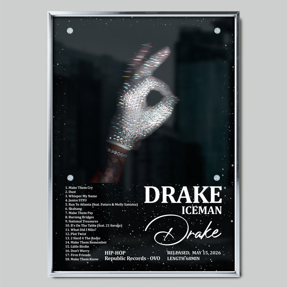 Drake ICEMAN музикален постер със сребриста рамка