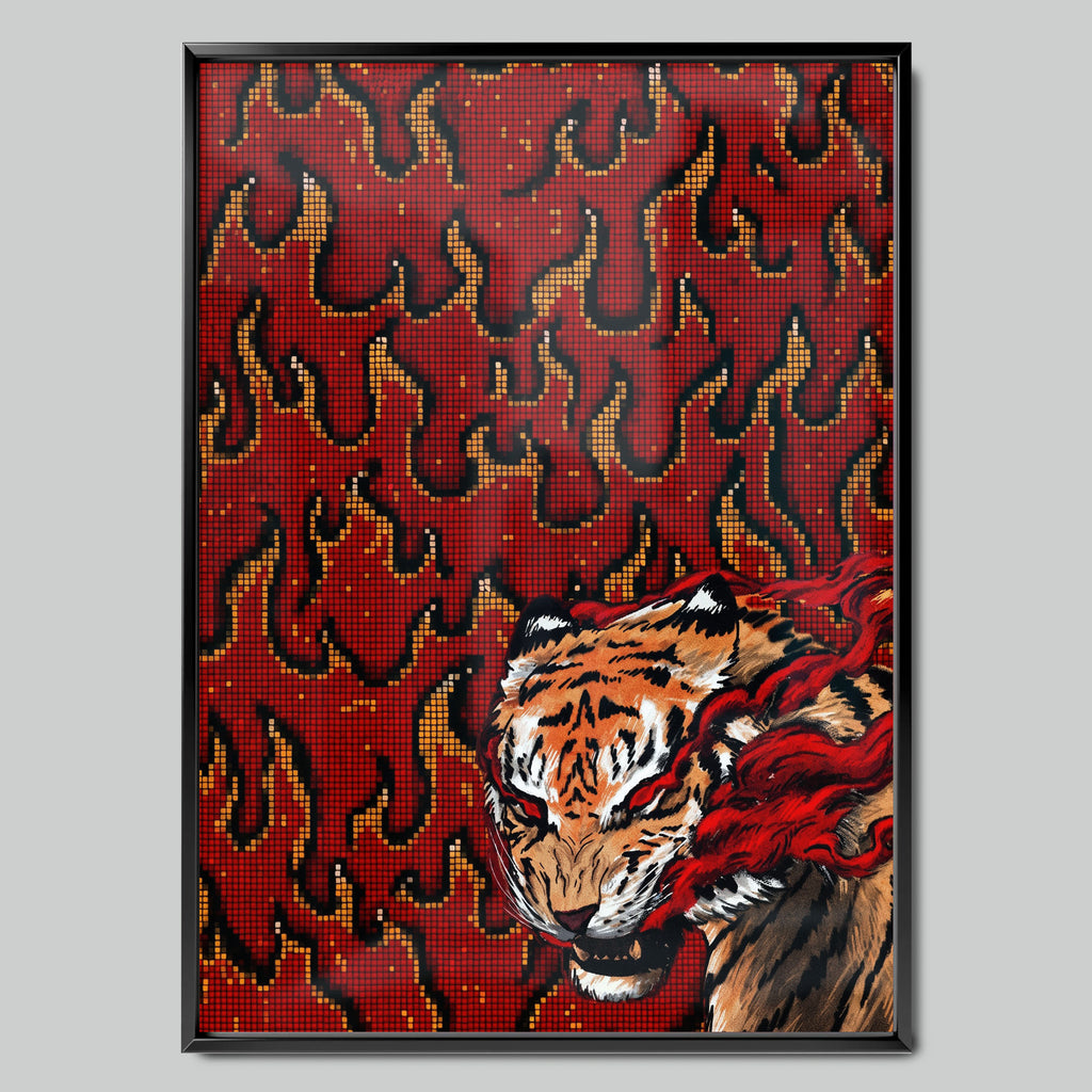Flame Tiger арт постер с черна рамка