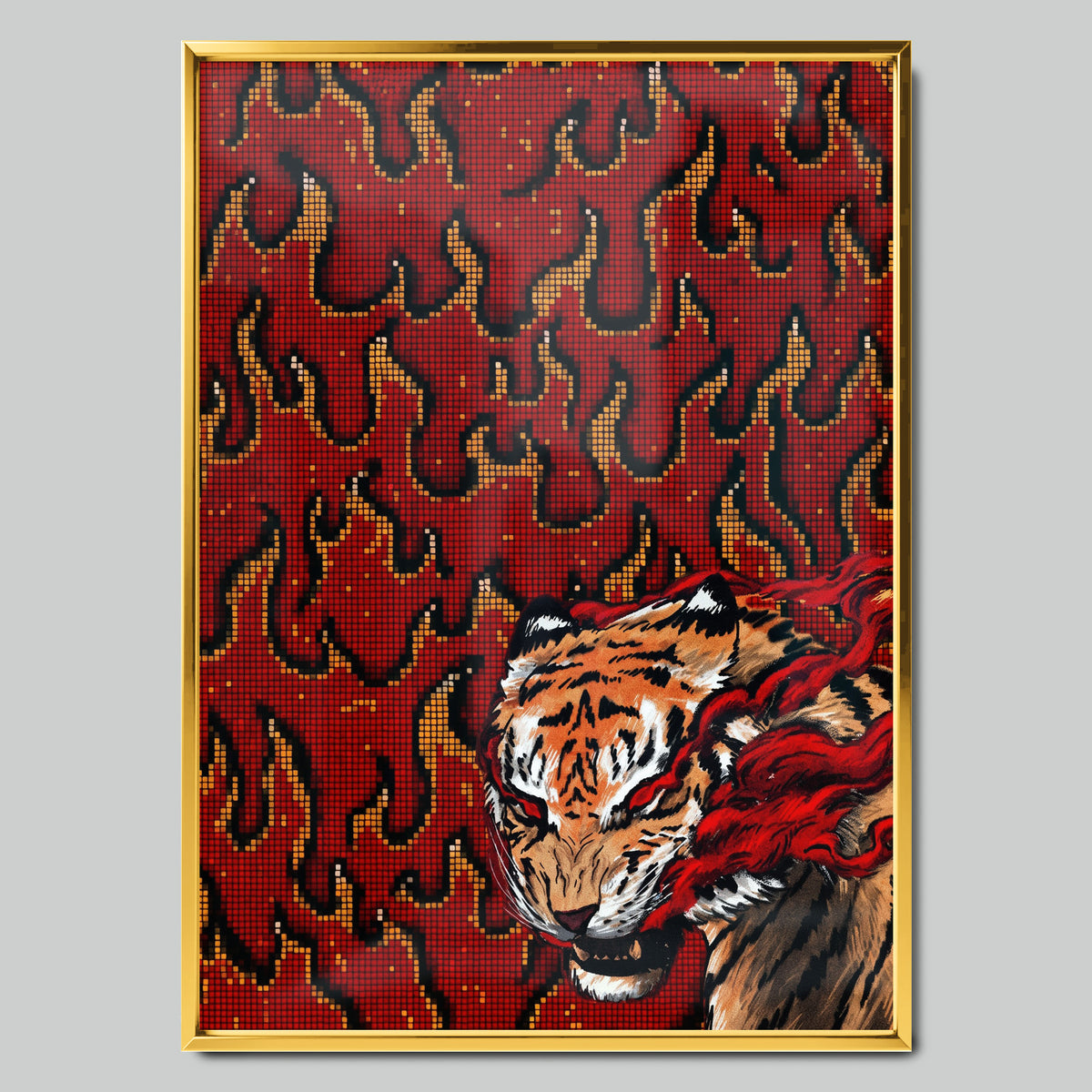 Flame Tiger арт постер със златиста рамка