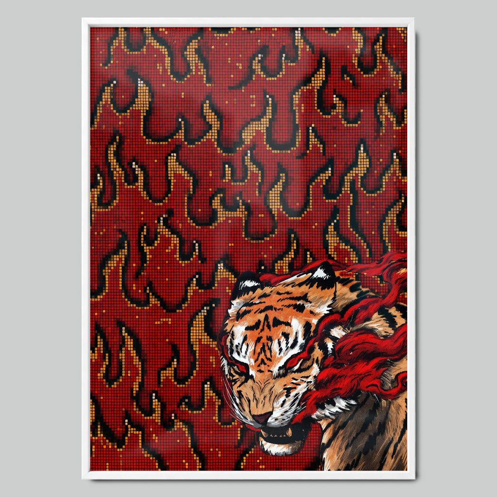 Flame Tiger арт постер с бяла рамка