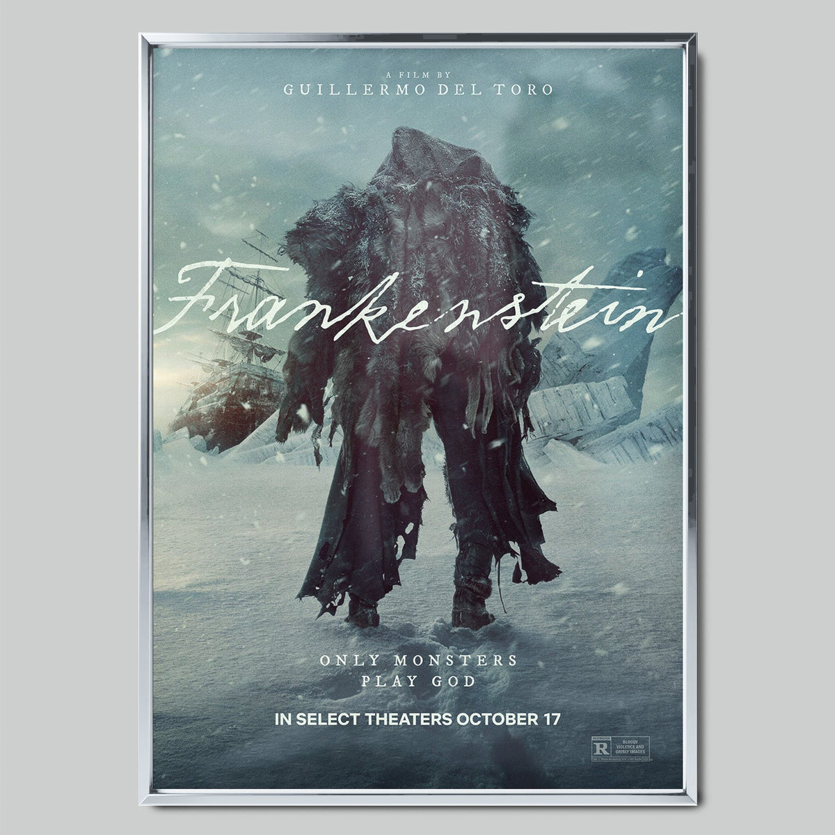 Frankenstein 2025 филмов постер със сребриста рамка