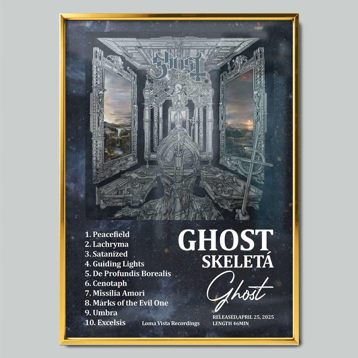 Ghost - Skeletá музикален постер със златиста рамка