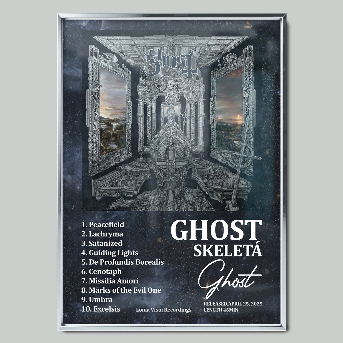 Ghost - Skeletá музикален постер със сребриста рамка