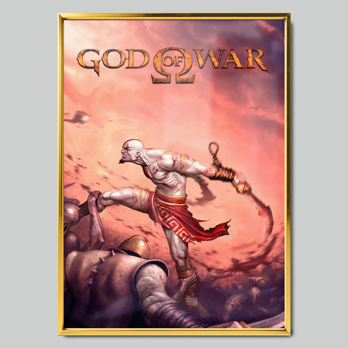 God of War геймърски постер със златиста рамка