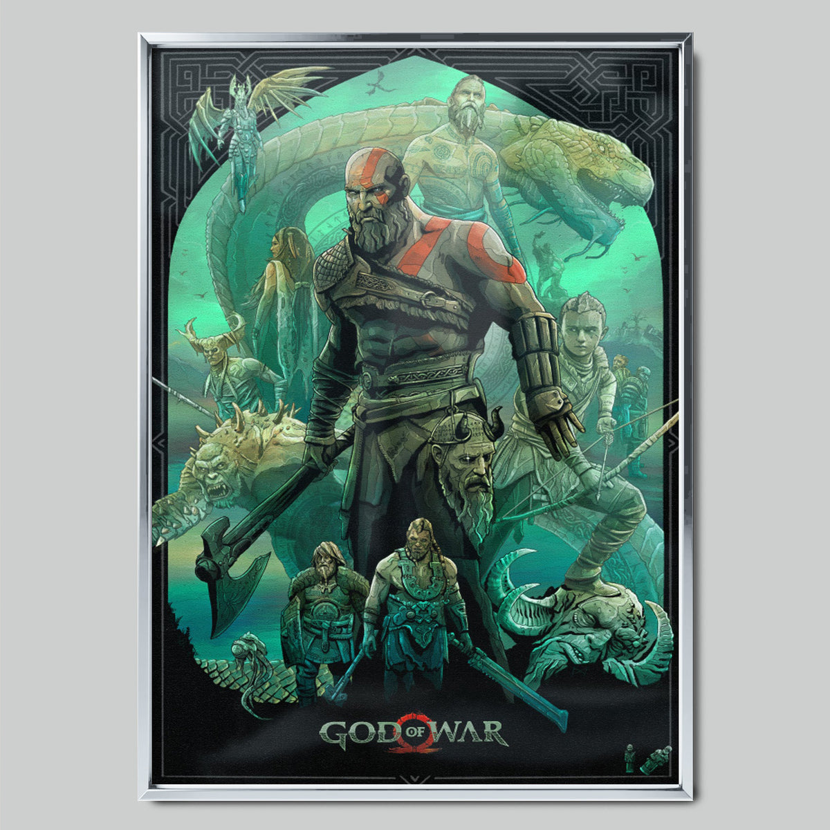 God of War геймърски постер със сребриста рамка