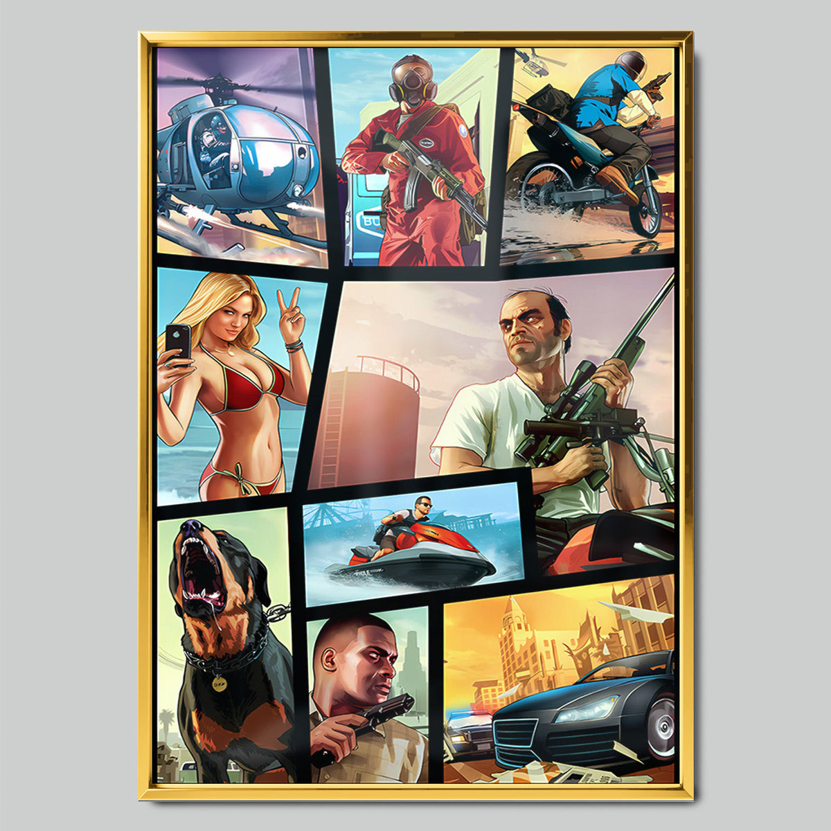 Grand Theft Auto V геймърски постер със златиста рамка