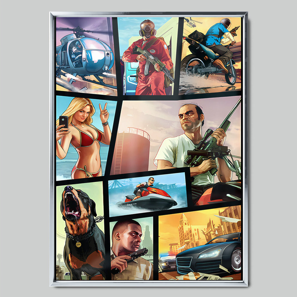 Grand Theft Auto V геймърски постер със сребриста рамка