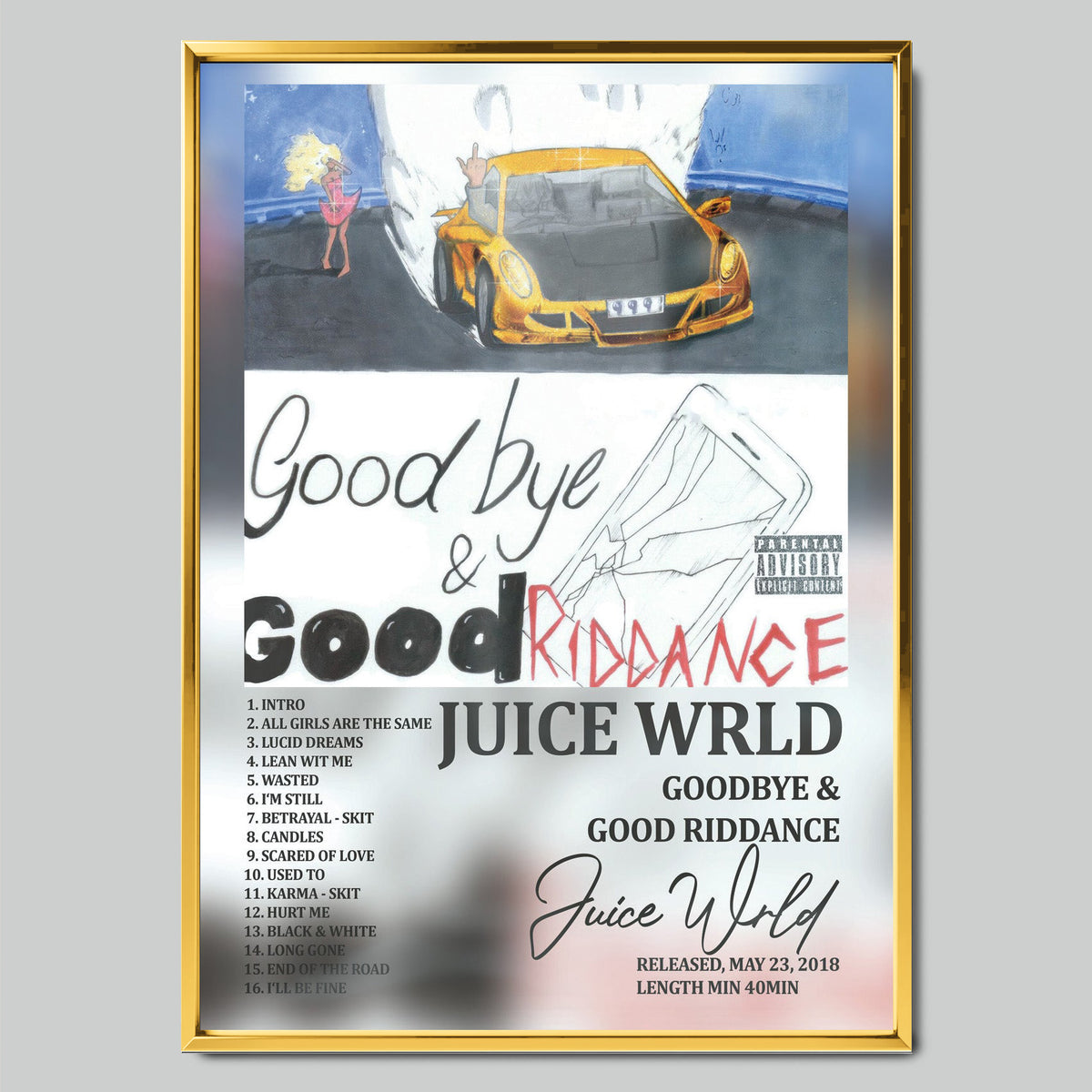 Juice WRLD - Goodbye & Good Riddance музикален постер със златиста рамка