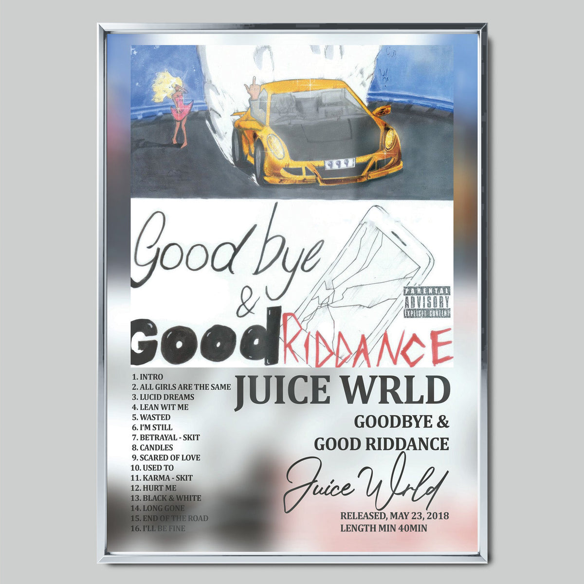 Juice WRLD - Goodbye & Good Riddance музикален постер със сребриста рамка