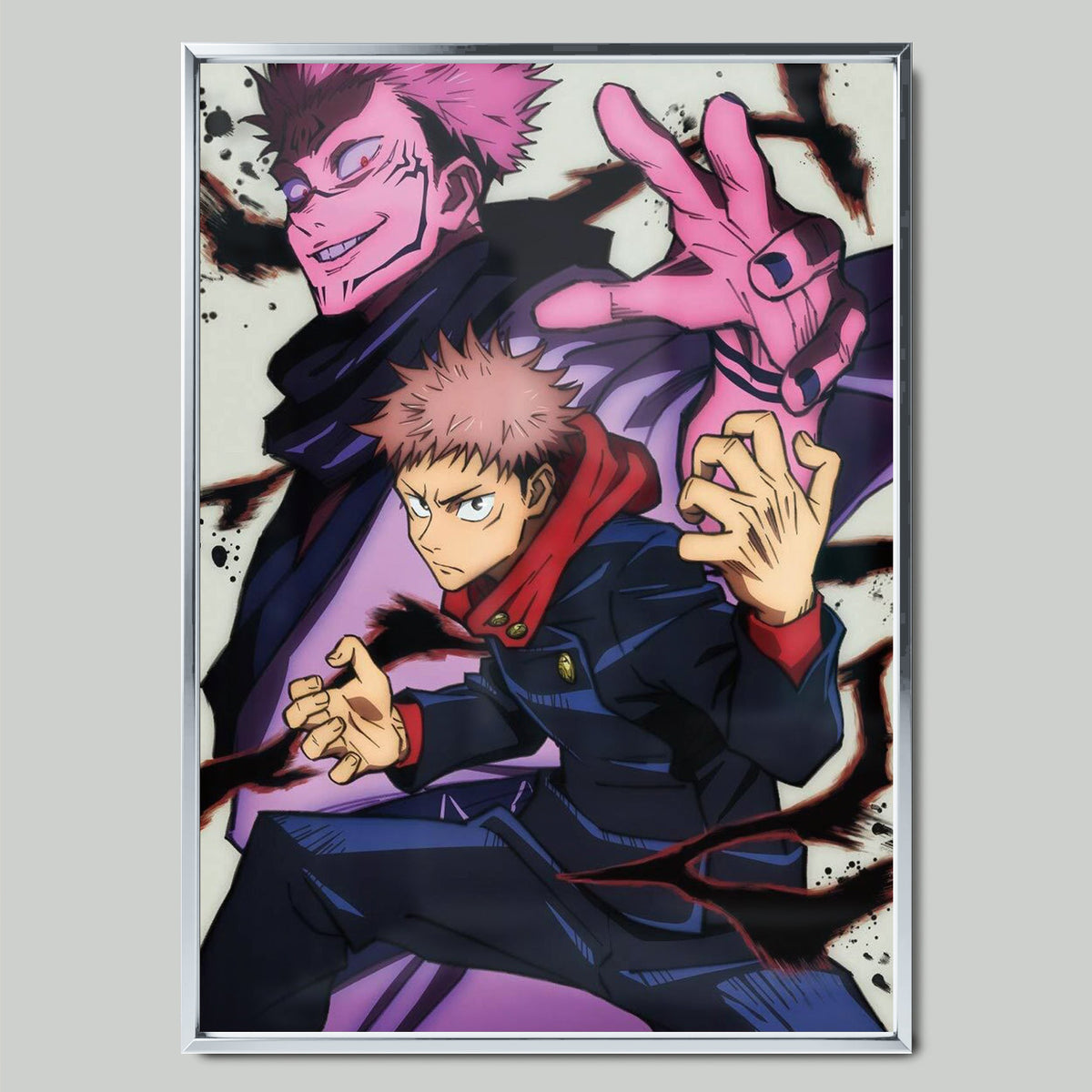 Jujutsu Kaisen Yuji Itadori аниме постер със сребриста рамка