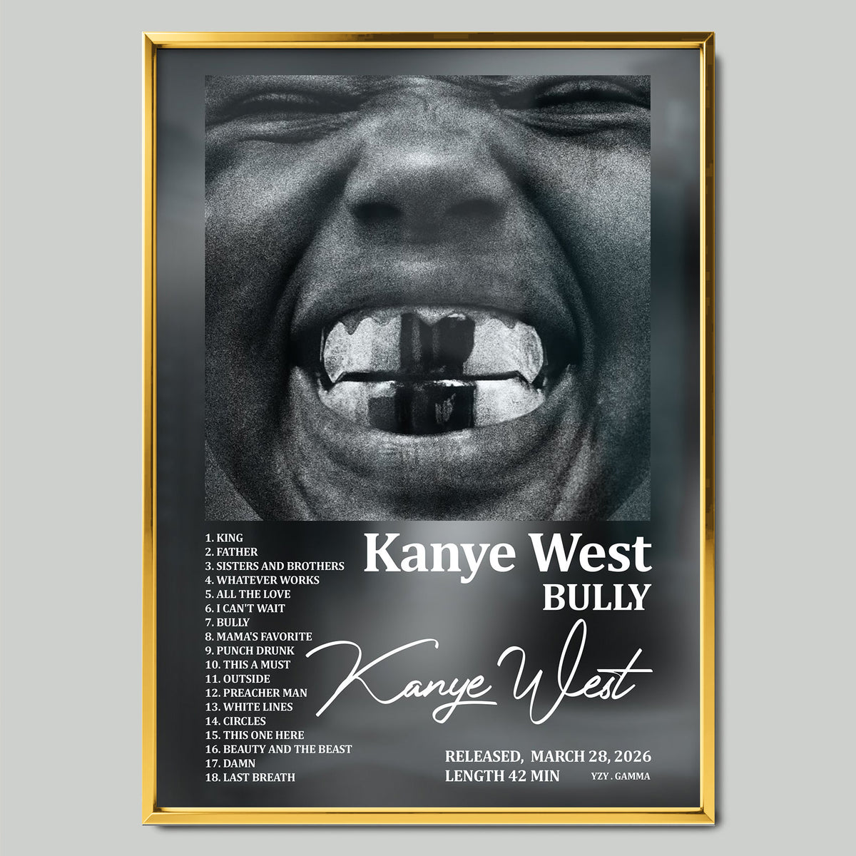 Kanye West - Bully музикален постер със златиста рамка