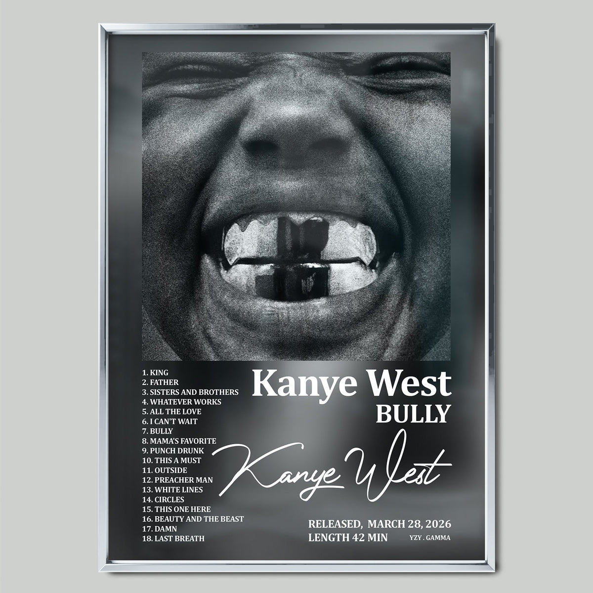 Kanye West - Bully музикален постер със сребриста рамка
