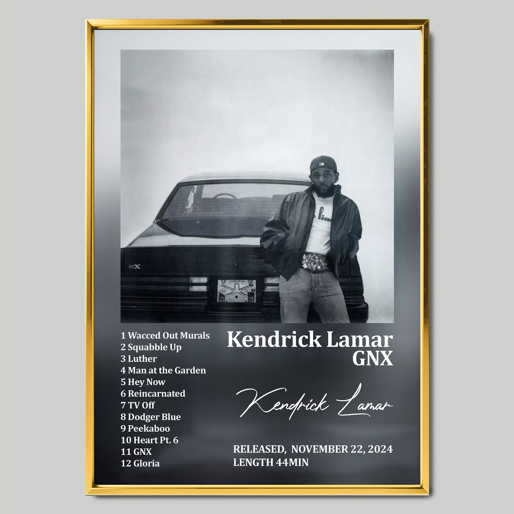 Kendrick Lamar – GNX музикален постер със златиста рамка