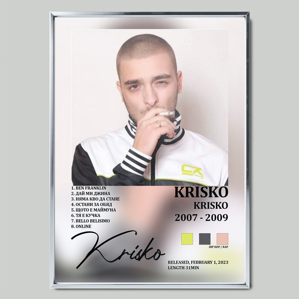 Krisko – 2007-2009 музикален постер със сребриста рамка