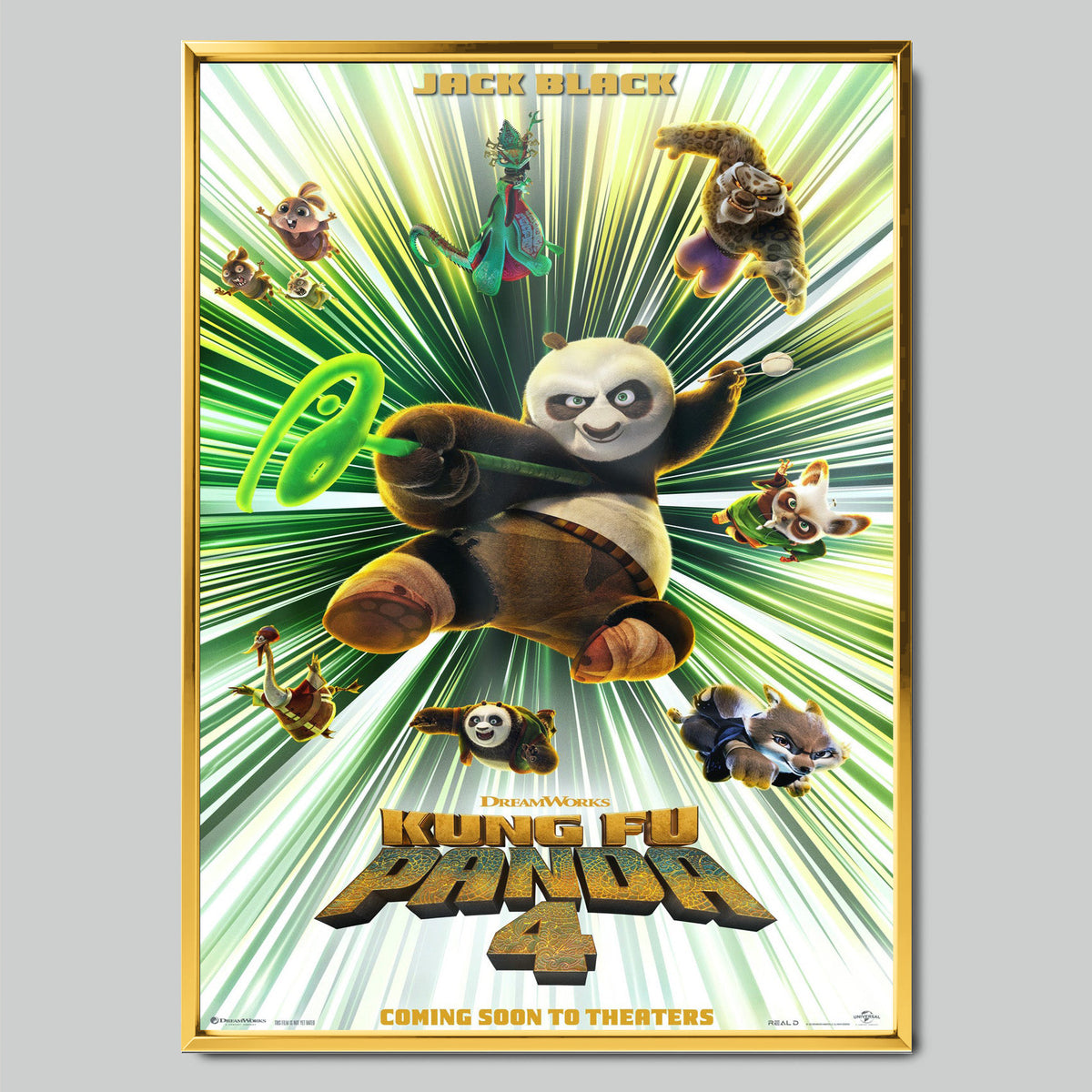 Kung Fu Panda 4 филмов постер със златиста рамка