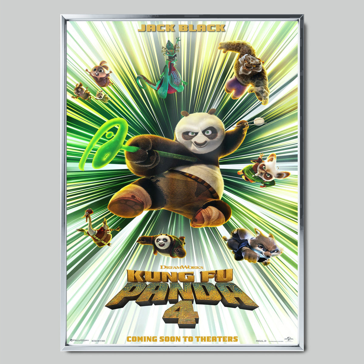 Kung Fu Panda 4 филмов постер със сребриста рамка
