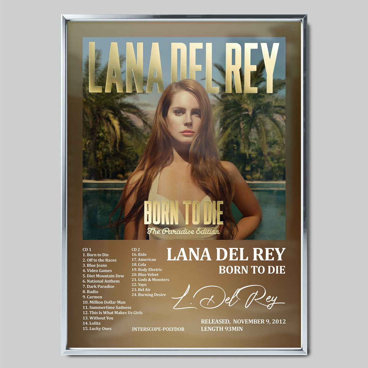 Lana Del Rey - Born to Die музикален постер със сребриста рамка