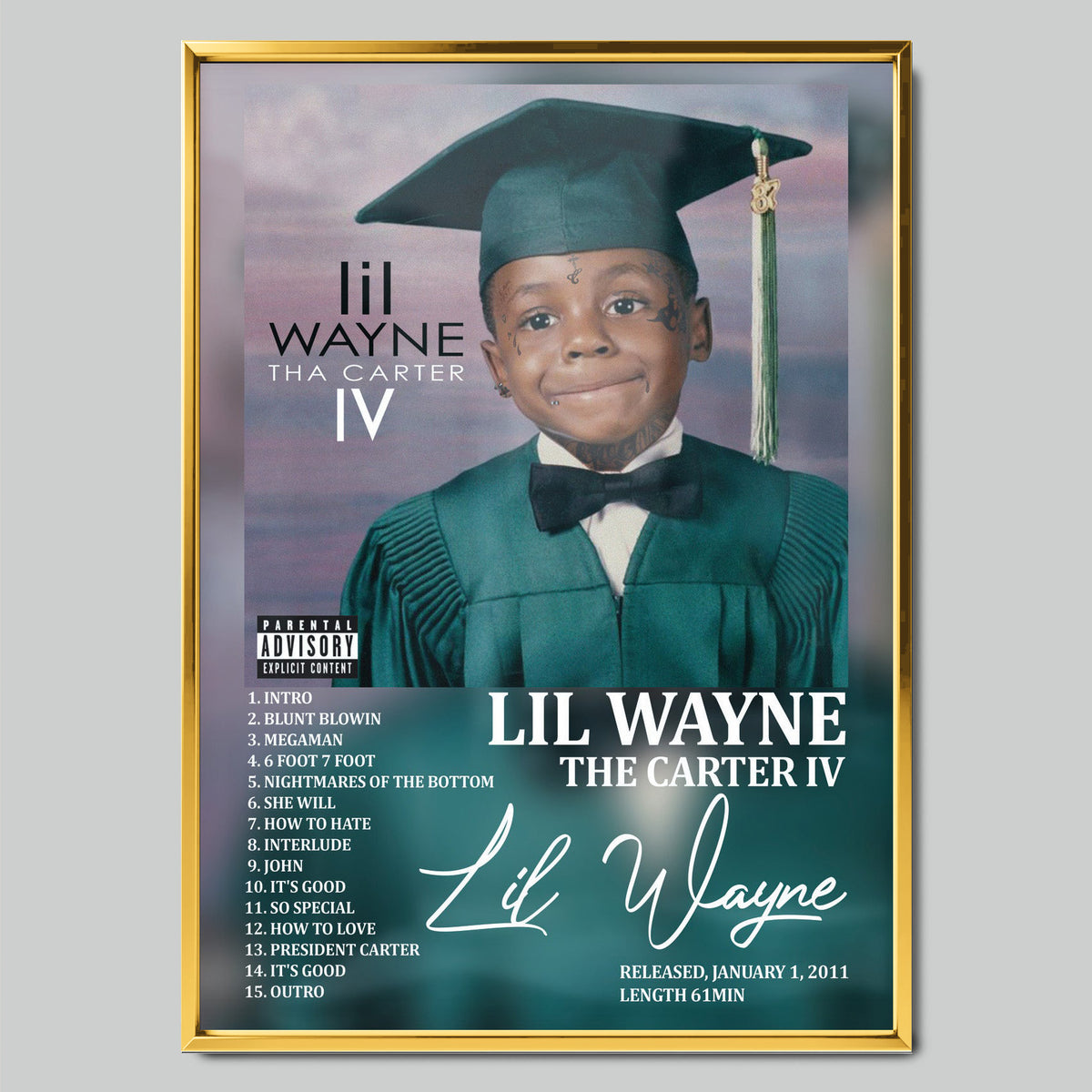 Lil Wayne - The Carter IV музикален постер със златиста рамка