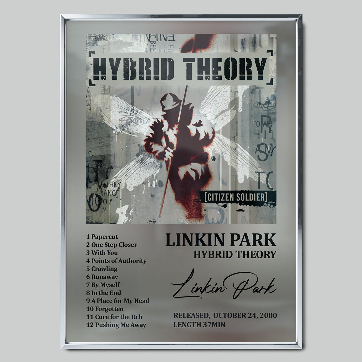 Linkin Park – Hybrid Theory музикален постер със сребриста рамка