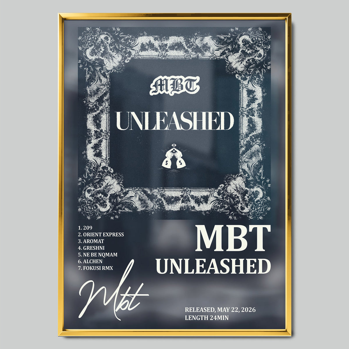 MBT - UNLEASHED музикален постер със златиста рамка