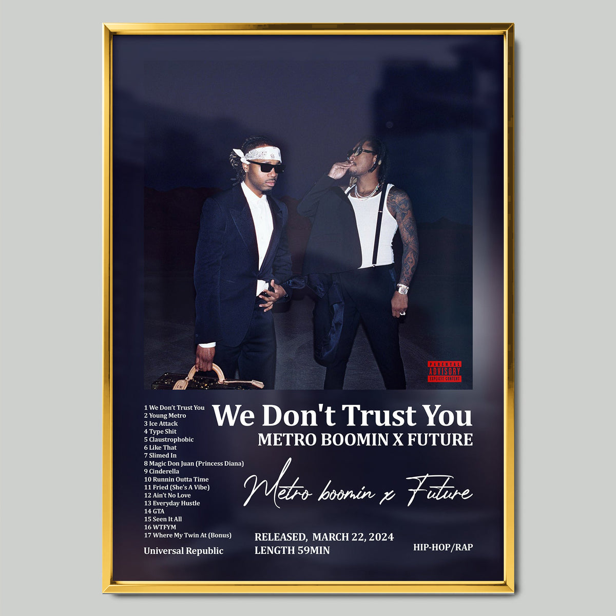 Metro Boomin X Future – We Don’t Trust You музикален постер със златиста рамка