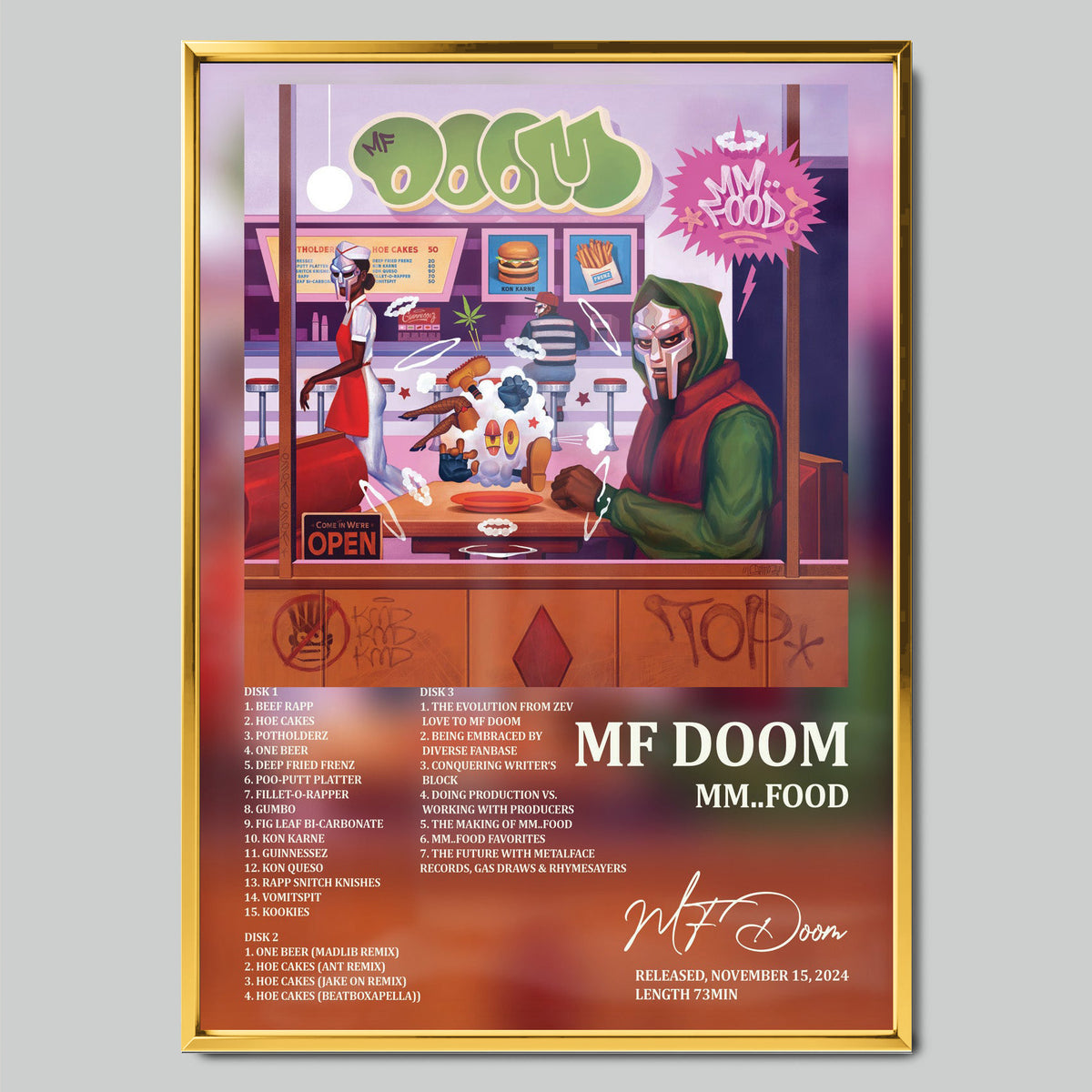 MF DOOM - Mm..Food музикален постер със златиста рамка