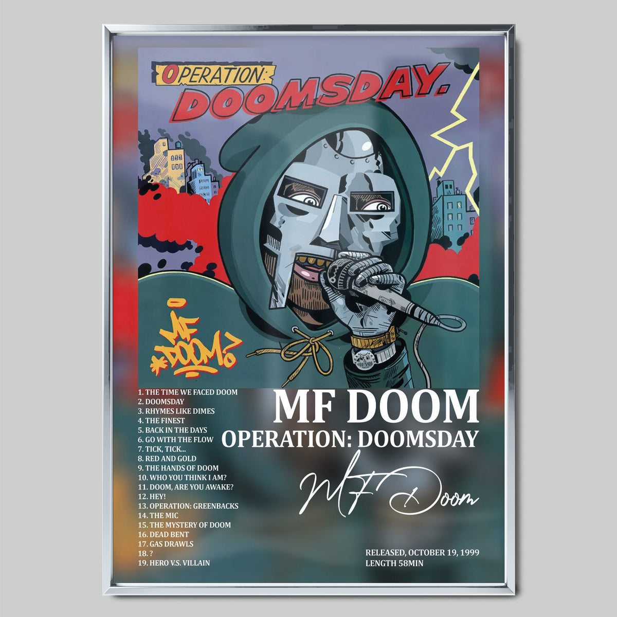 MF DOOM - Operation: Doomsday музикален постер със сребриста рамка