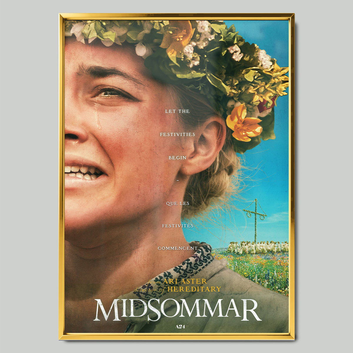 Midsommar (2019) филмов постер със златиста рамка