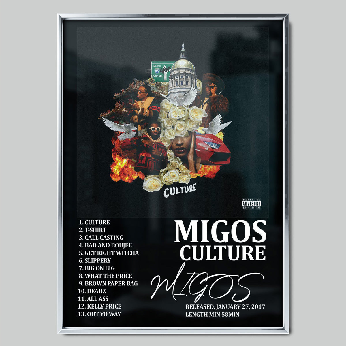 Migos - Culture музикален постер със сребриста рамка