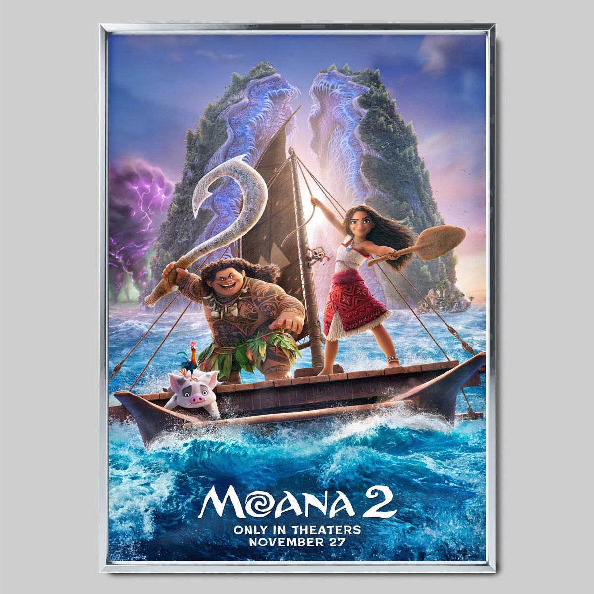 Moana 2 филмов постер със сребриста рамка