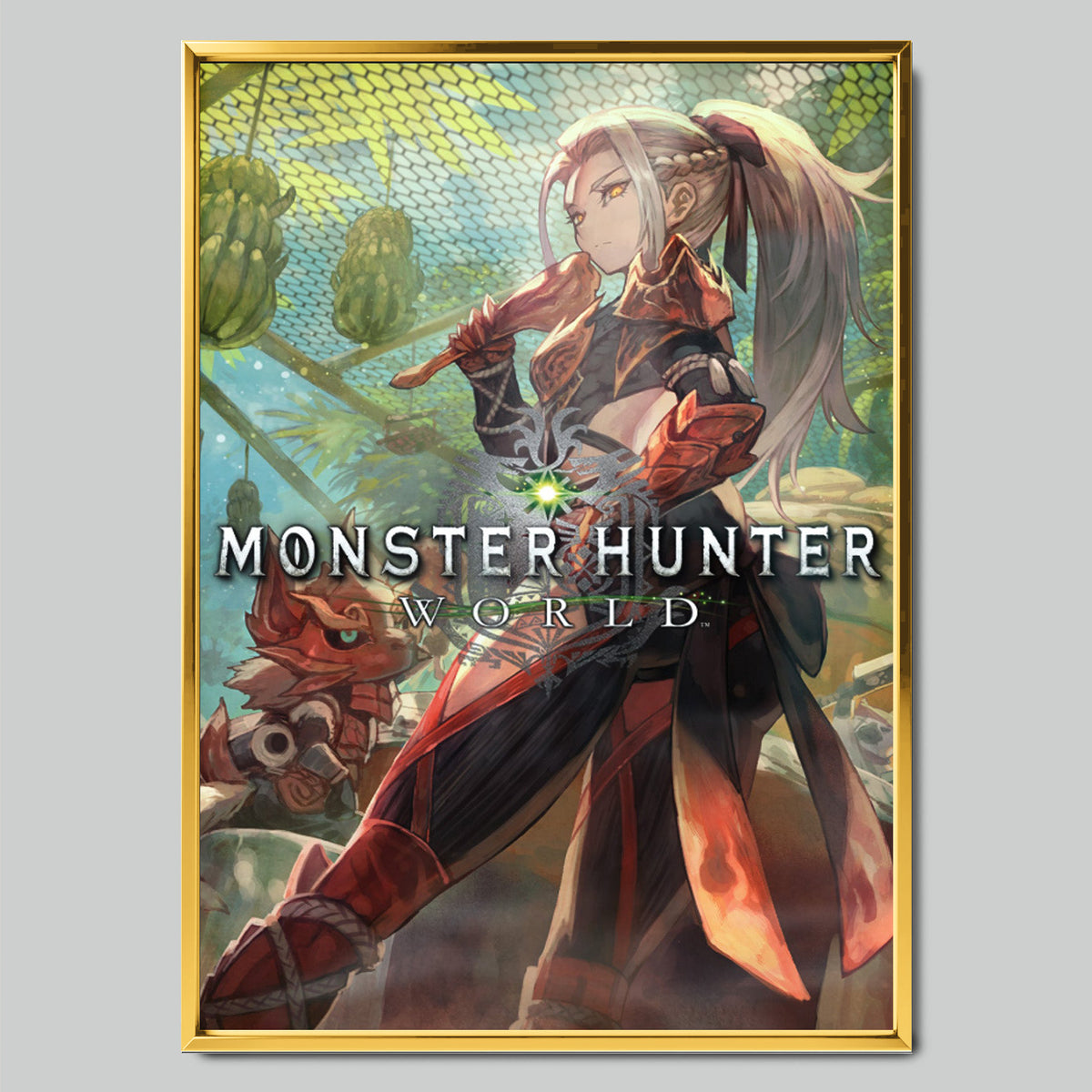 Monster Hunter: World геймърски постер със златиста рамка