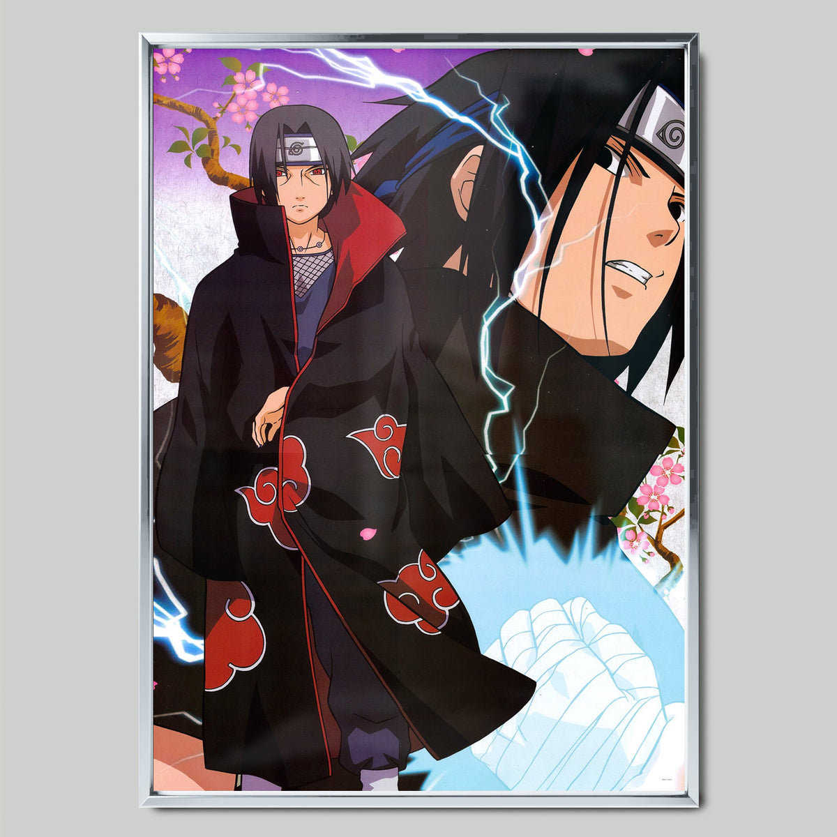 Itachi X Sasuke аниме постер със сребриста рамка