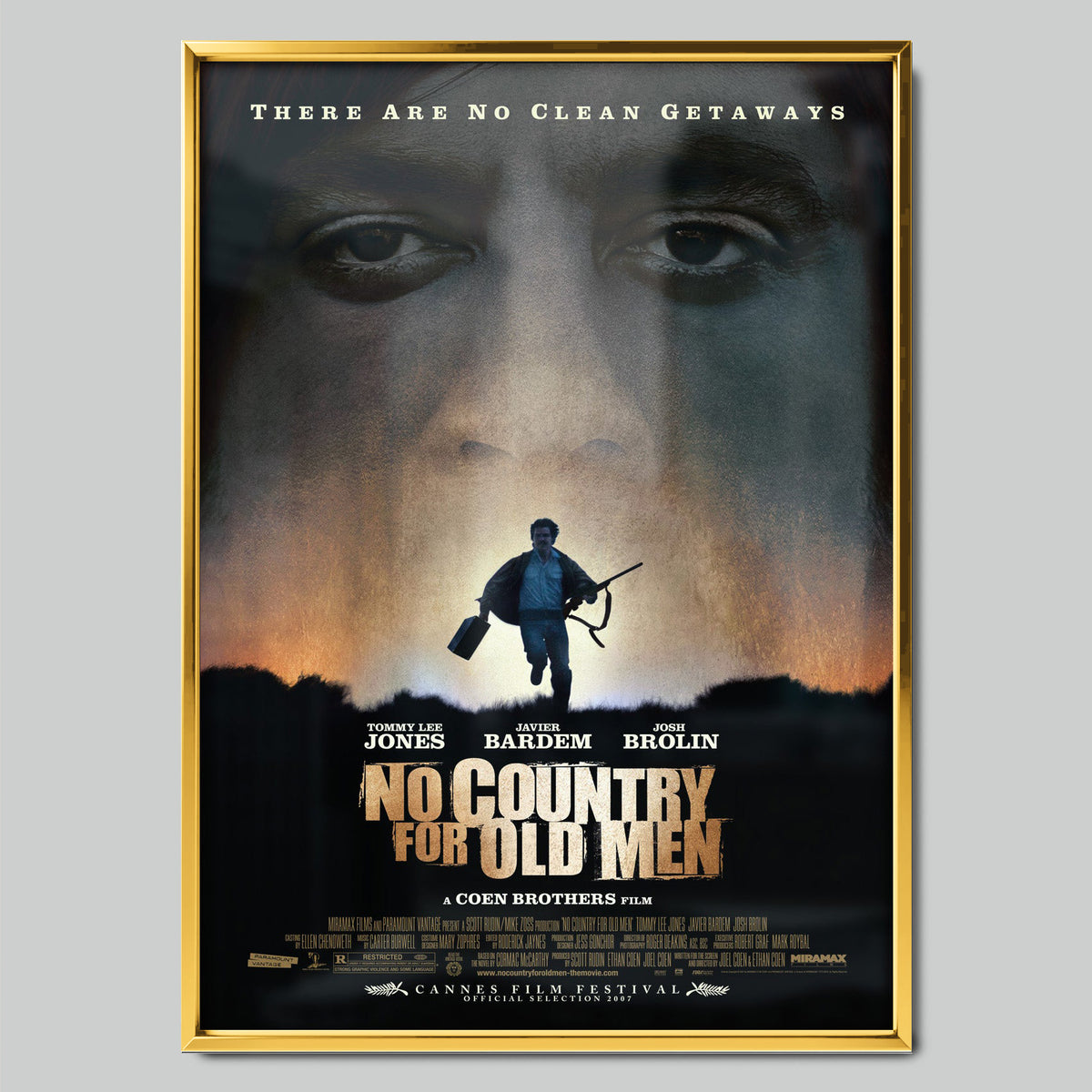 No Country for Old Men филмов постер със златиста рамка