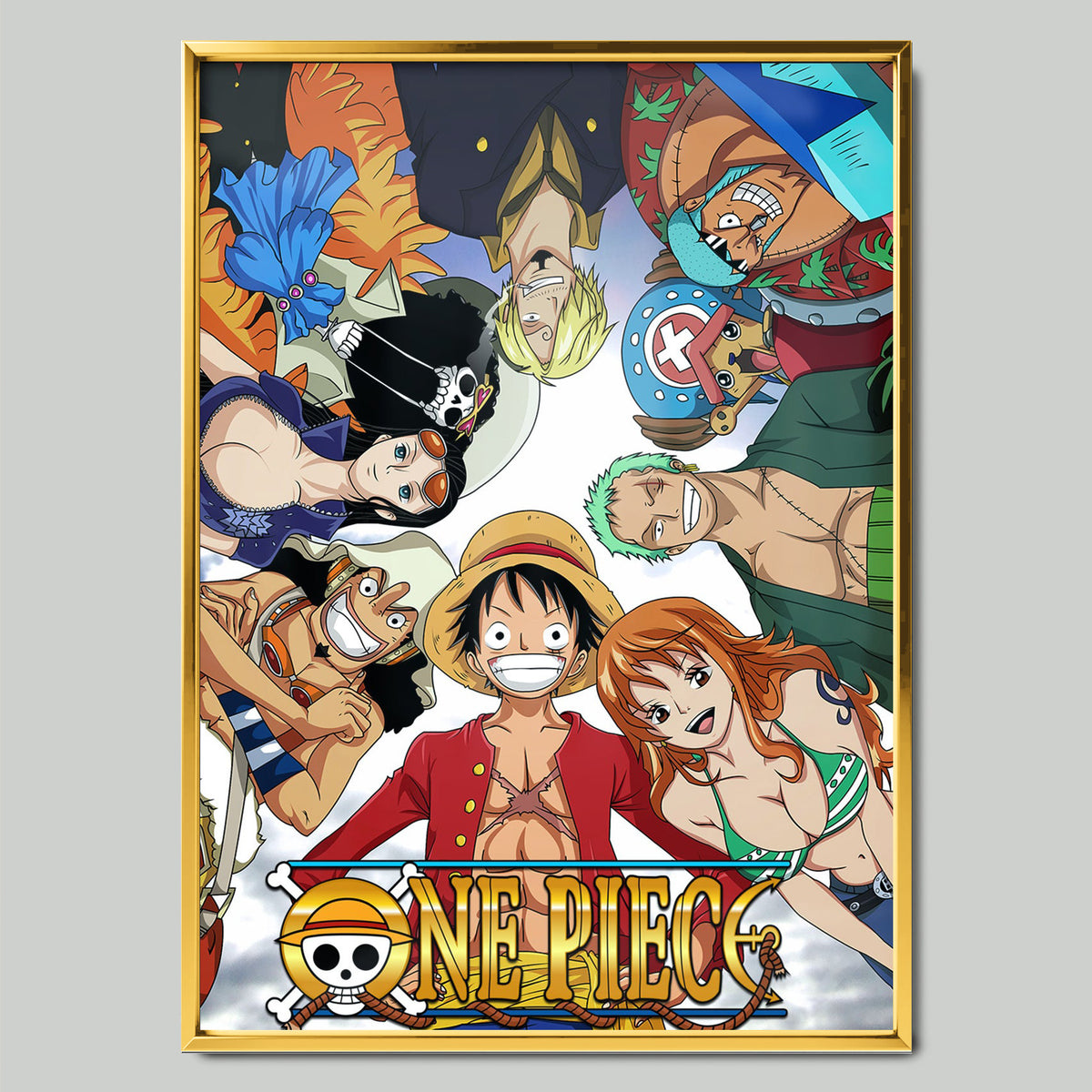 One Piece аниме постер със златиста рамка