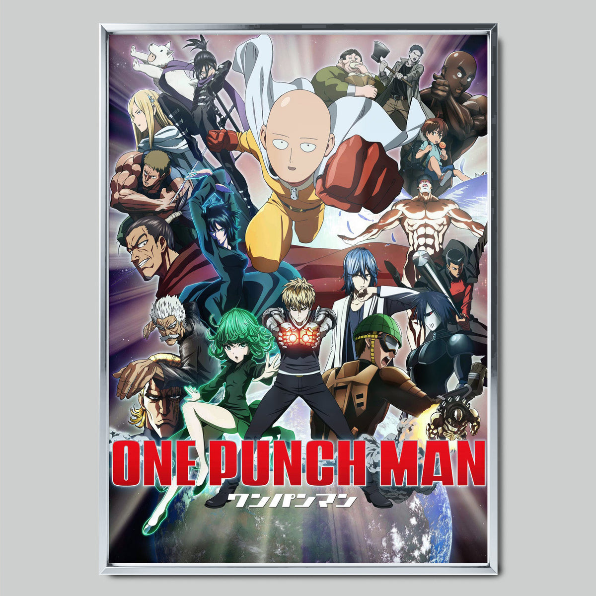 One Punch Man аниме постер със сребриста рамка