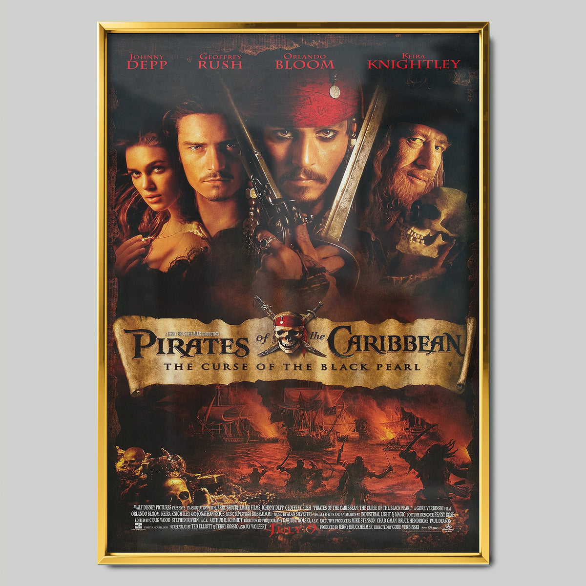 Pirates of the Caribbean (2003) филмов постер със златиста рамка