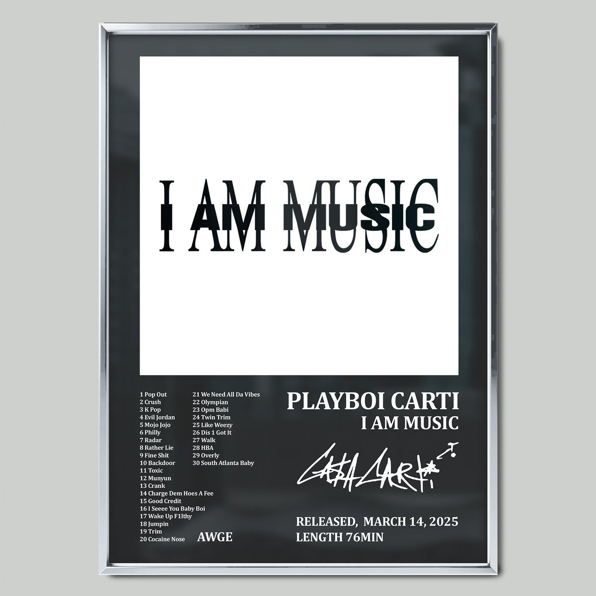 Playboi Carti – I AM MUSIC музикален постер със сребриста рамка