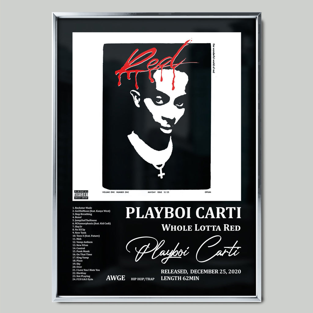 Playboi Carti - Whole Lotta Red музикален постер със сребриста рамка